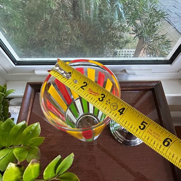 Mid-CenturyOrange and Green Striped Glass Cocktail Shaker w/ Chrome Top, 10” - Picture 16 of 16